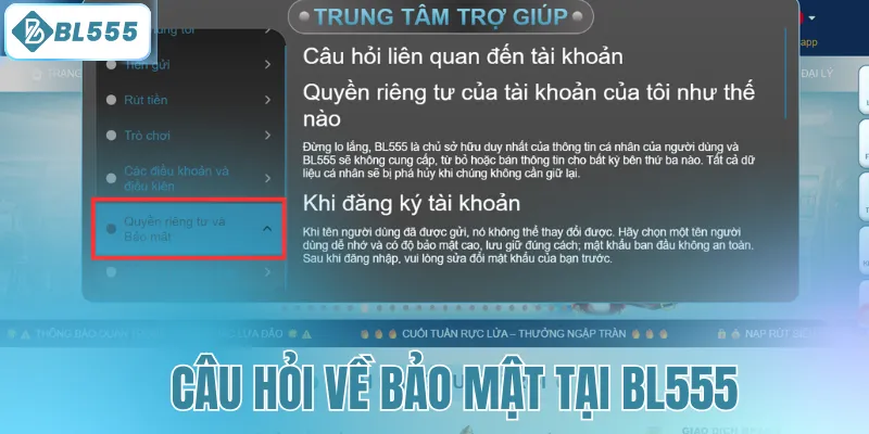 Câu hỏi về bảo mật tại BL555