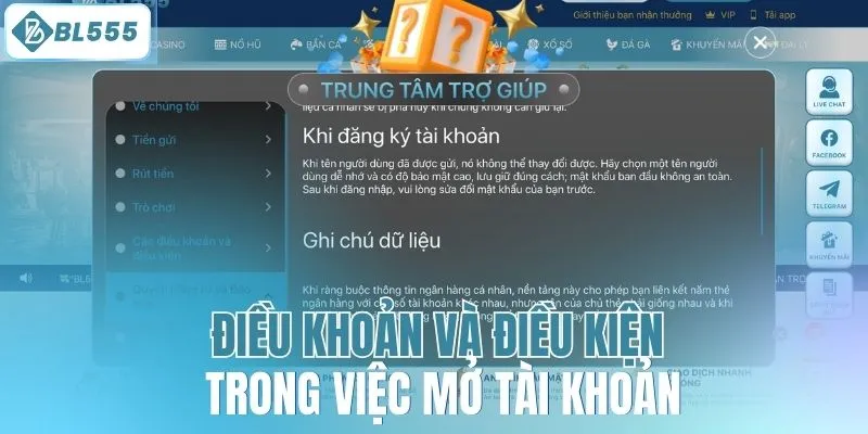 Điều khoản và điều kiện trong việc mở tài khoản