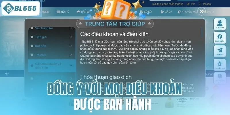 Đồng ý với mọi điều khoản được ban hành 