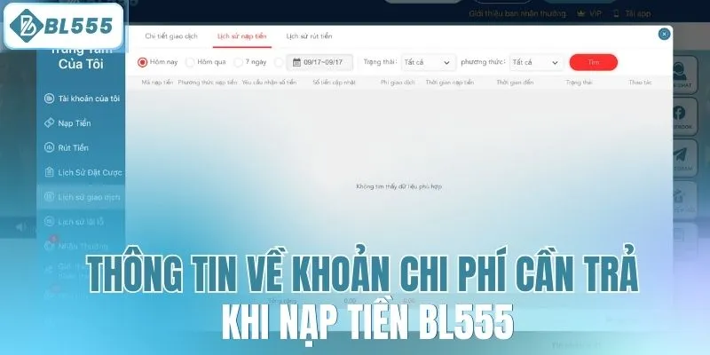 Thông tin về khoản chi phí cần trả khi nạp tiền BL555